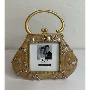Aaron Brothers Small Picture Frame Purse Pearly Enamel Rhinestones 2x2 Photo New